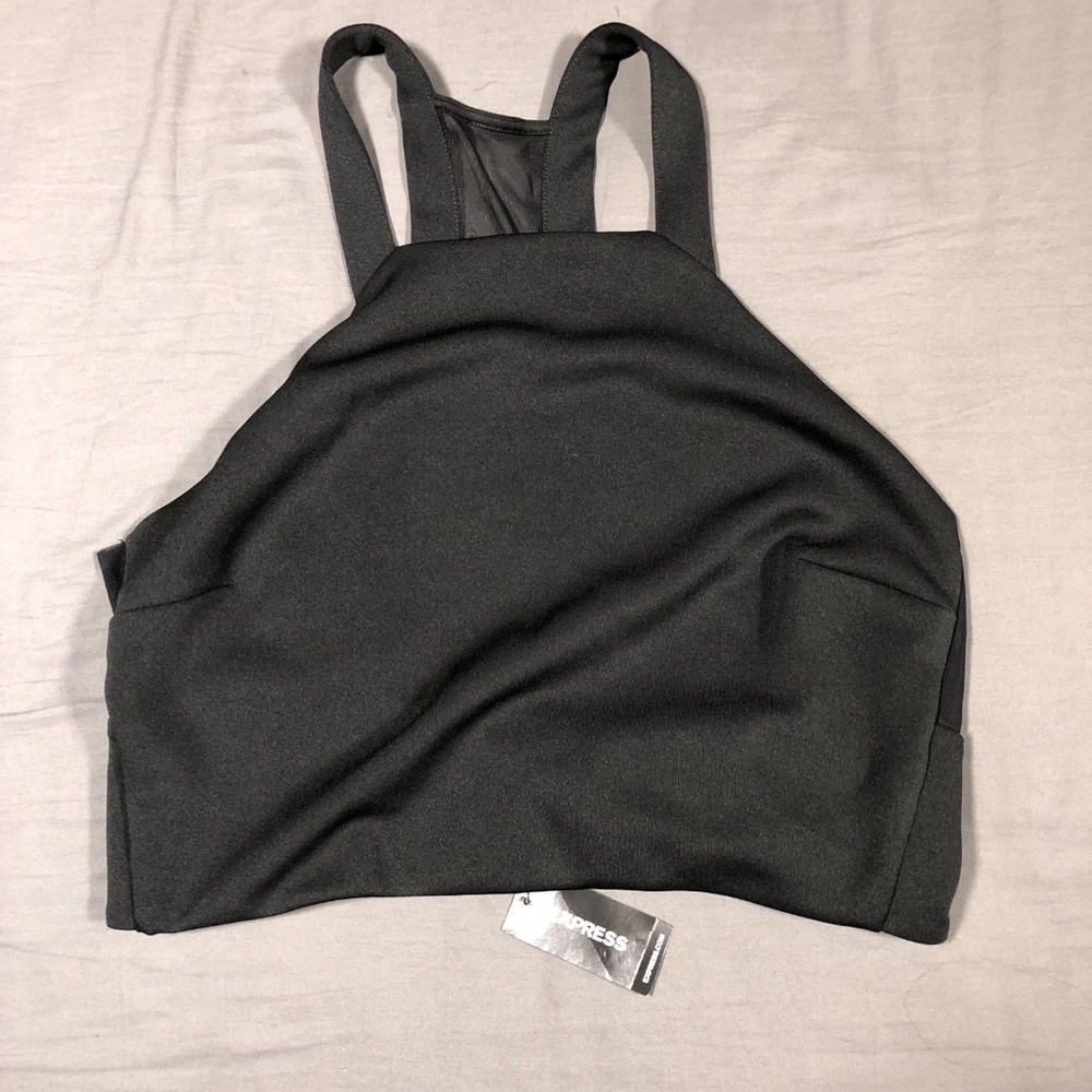Express Black Crop Top Size M Sheer Back Panels
